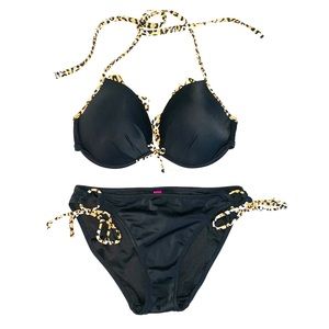 Black VS bikini with animal print accent